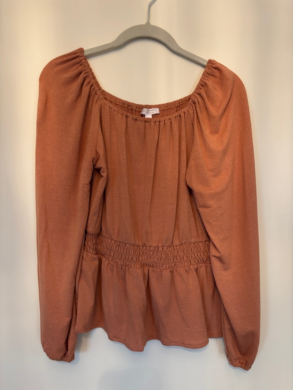 LC Lauren Conrad Rust Orange Off-Shoulder Smocked Waist Blouse
